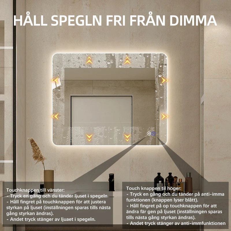 Rektangulär spegel med LED-ljus och värme, 100x80 cm - Bild 3