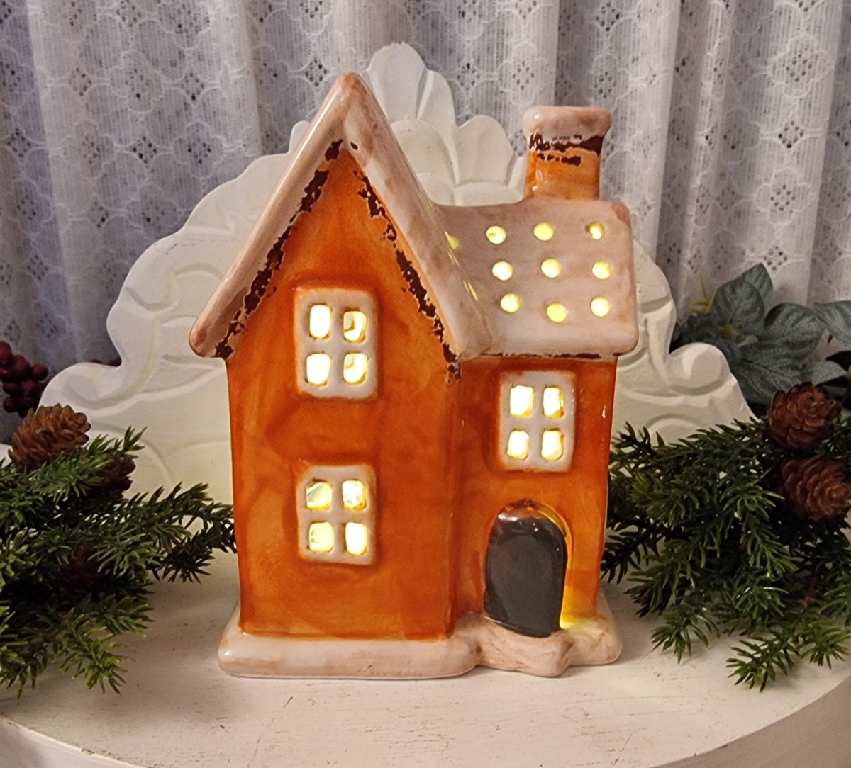 Keramik ljushus Home Orange/vit
