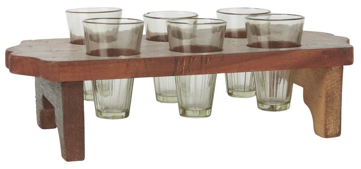 IB Laursen Träbricka med 6 glas/vas