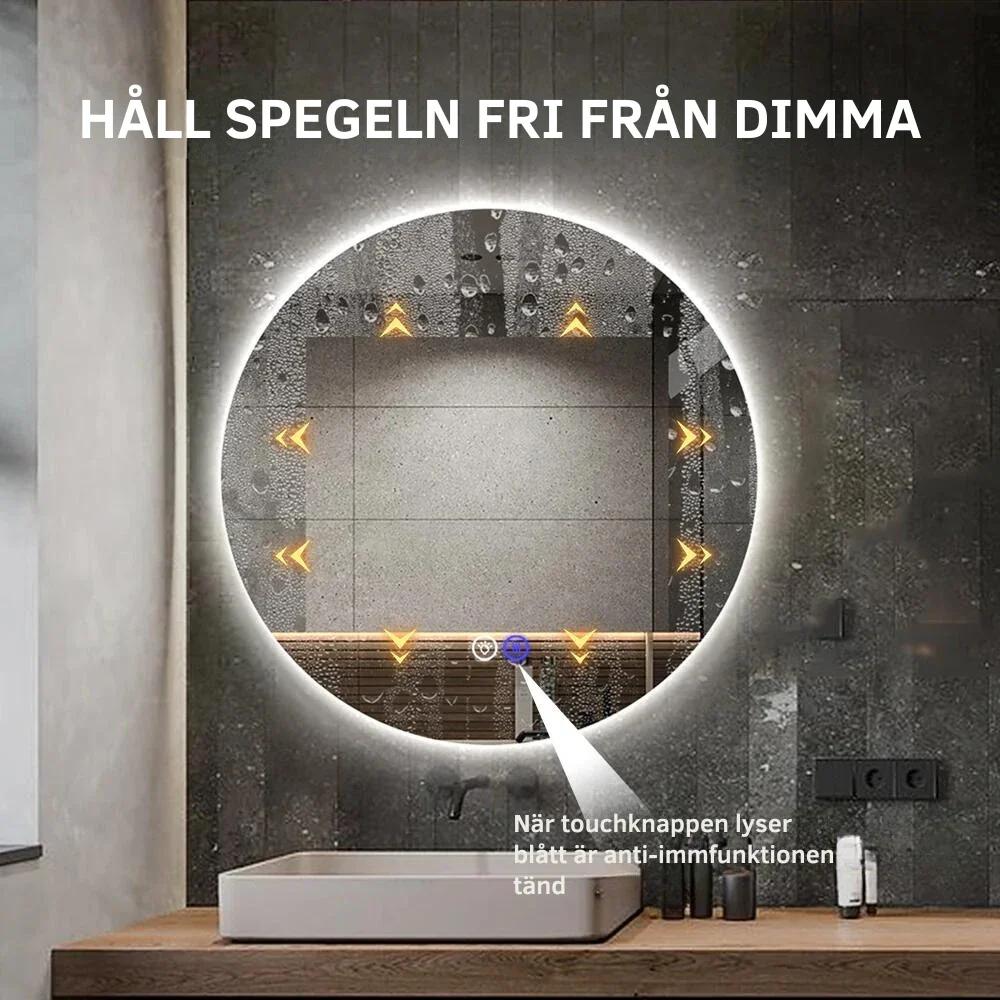 Rund spegel med LED-ljus och värme, Ø100 cm - Bild 3