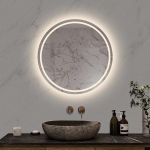 Rund spegel med Frontlight LED-ljus och värme Ø80 cm