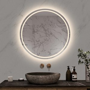 Rund spegel med Frontlight LED-ljus och värme Ø90 cm