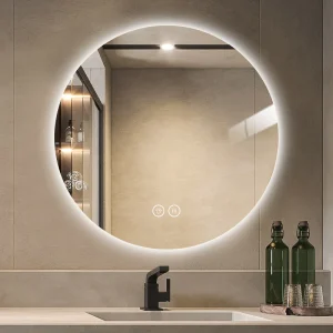 Rund spegel med LED-ljus och värme, Ø80 cm