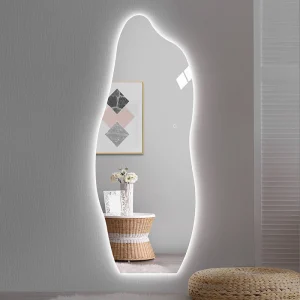 Asymmetrisk helkroppsspegel med LED-ljus för vägg 60x165 cm