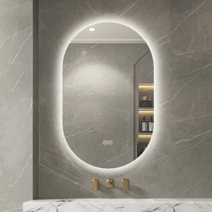 Oval spegel med LED-ljus och värme, 50x80 cm