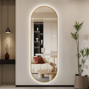 Helkroppsspegel Oval Spegel med LED-ljus 60x170 cm - Guld ram