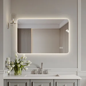 Rektangulär spegel med LED-ljus och värme, 120x80 cm