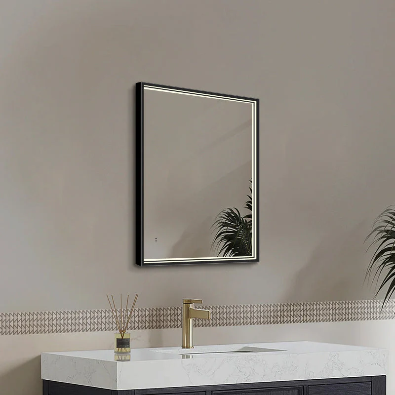 Fyrkantig spegel med LED-ljus i ram och värme 80x80 cm, svart ram