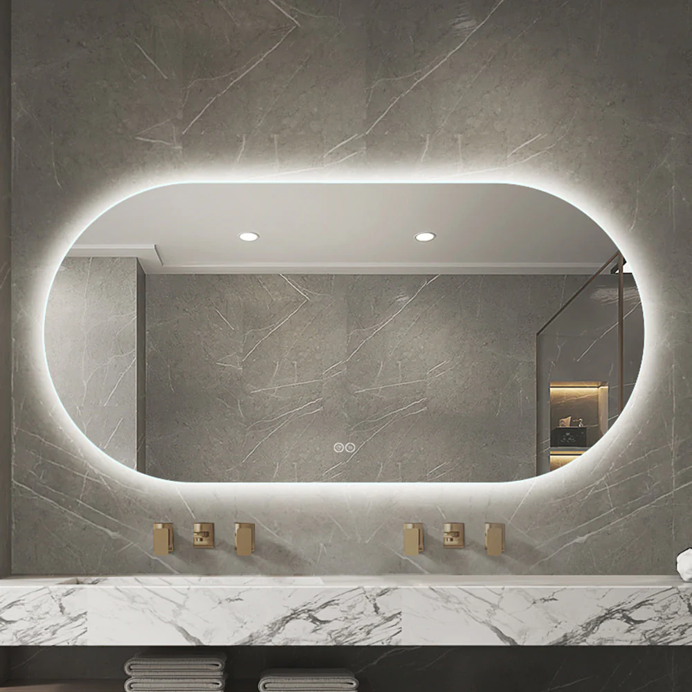 Oval spegel med LED-ljus och värme, 150x80 cm